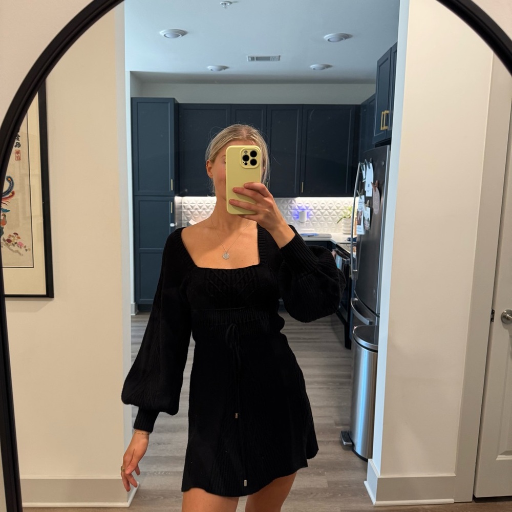 Free People Black Emmaline Mini Black Sweater Knit Mini Dress - SIZE XS